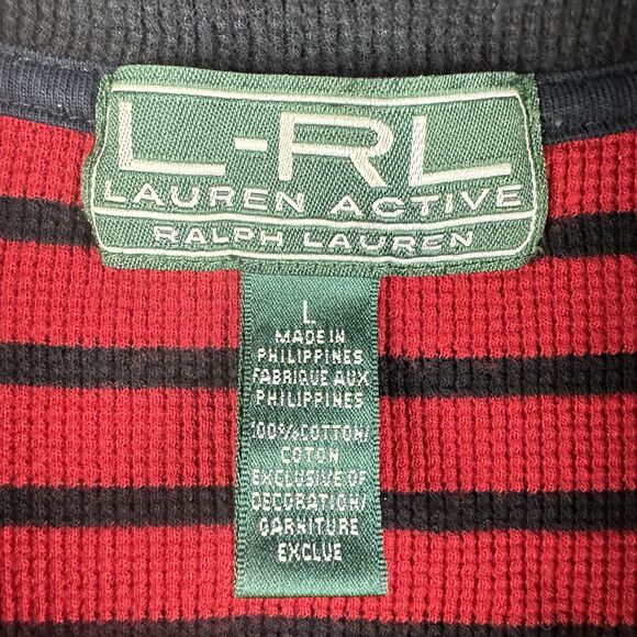 Lauren Ralph Lauren LRL Active Womens L Red Ribbed Striped LS 1/4 Zip Y2K Patch - Picture 14 of 16